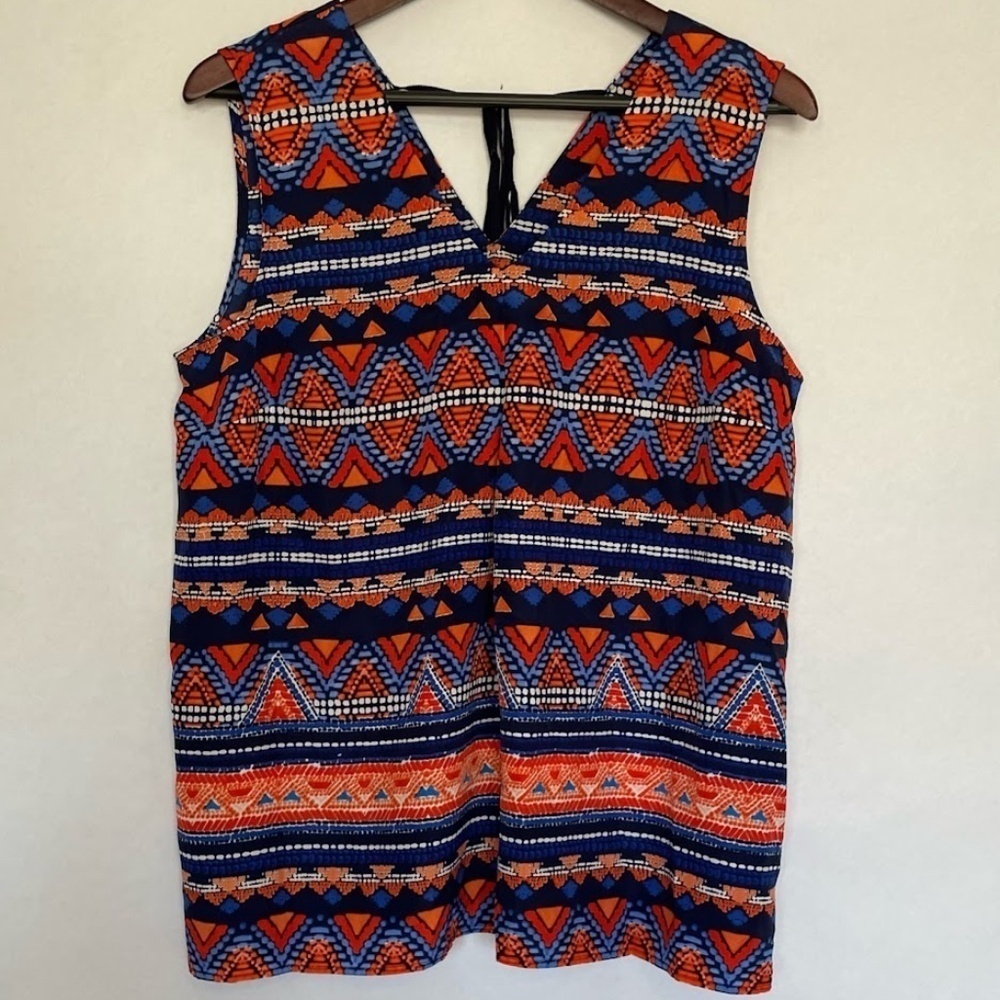 NWOT Peck & Peck Poppy All American Tie Back Sleeveless V-Neck Top Large NEW